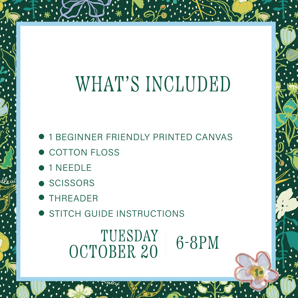 Beginner Needlepoint Workshop • Tuesday October 20 • 6-8PM
