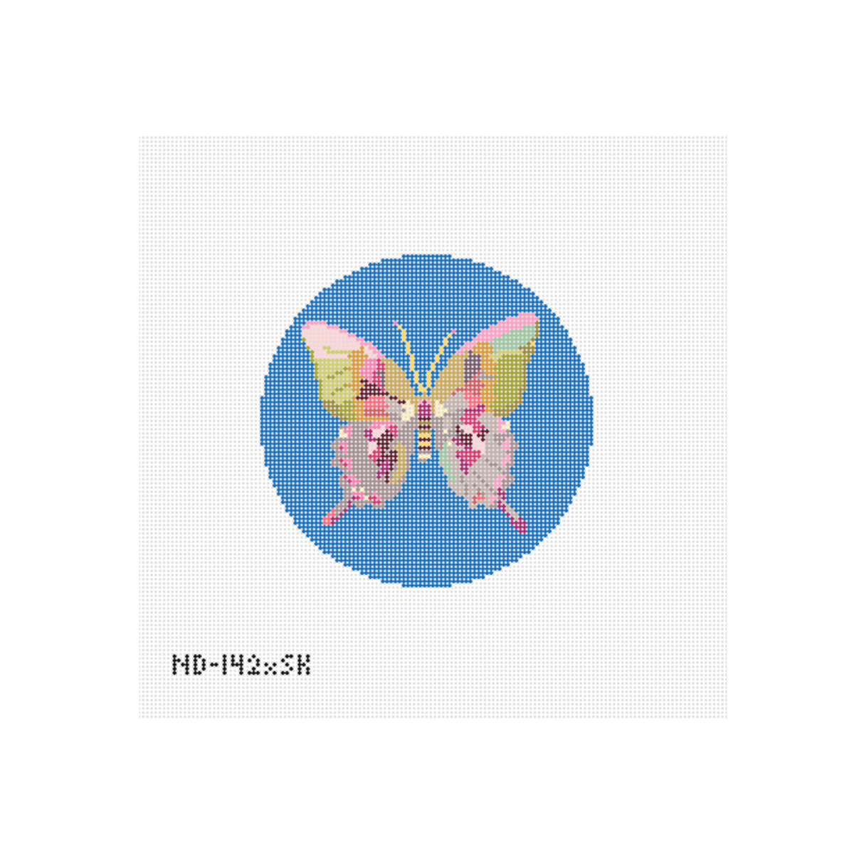 Gold & Green Butterfly on Blue Round
