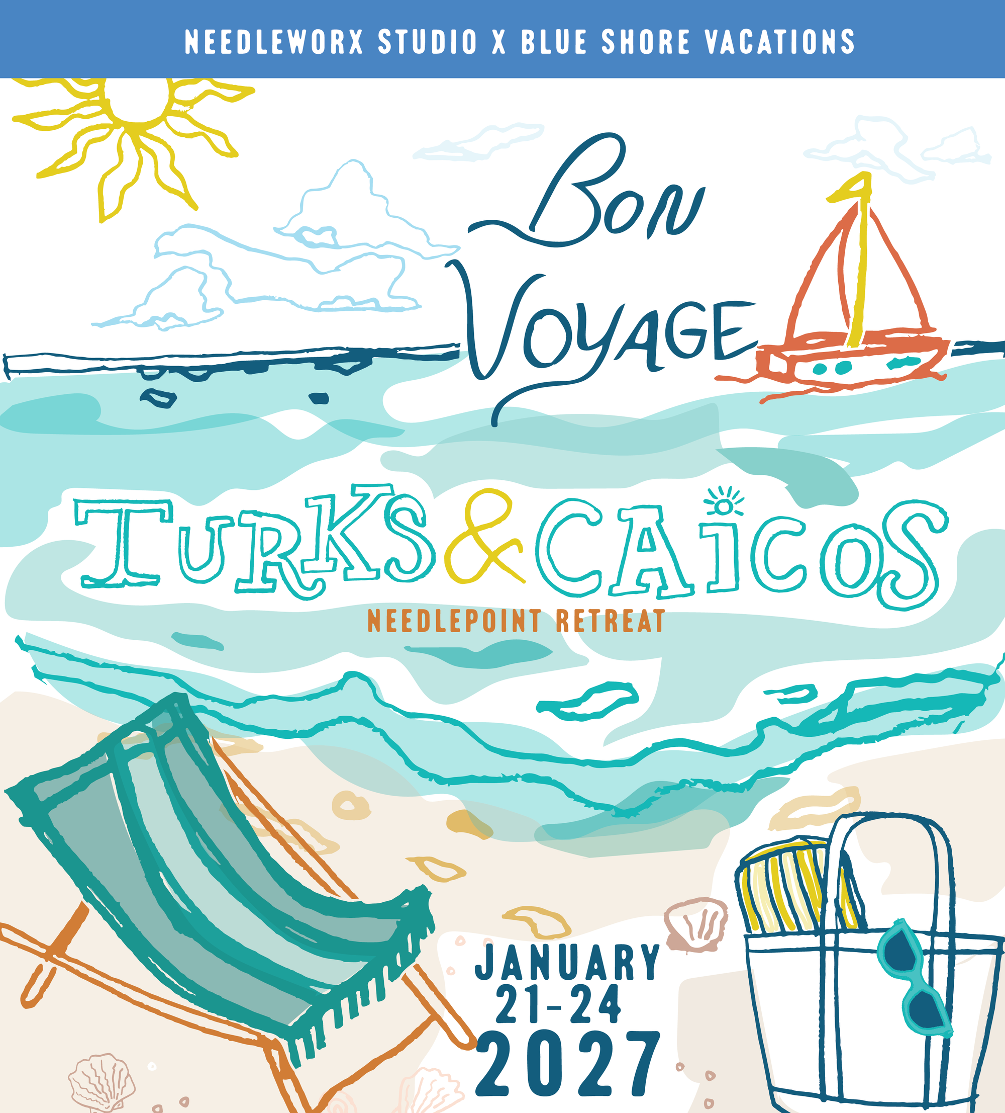 Needleworx Needlepoint Retreat Fee  |   Turks + Caicos JAN 21-24, 2027